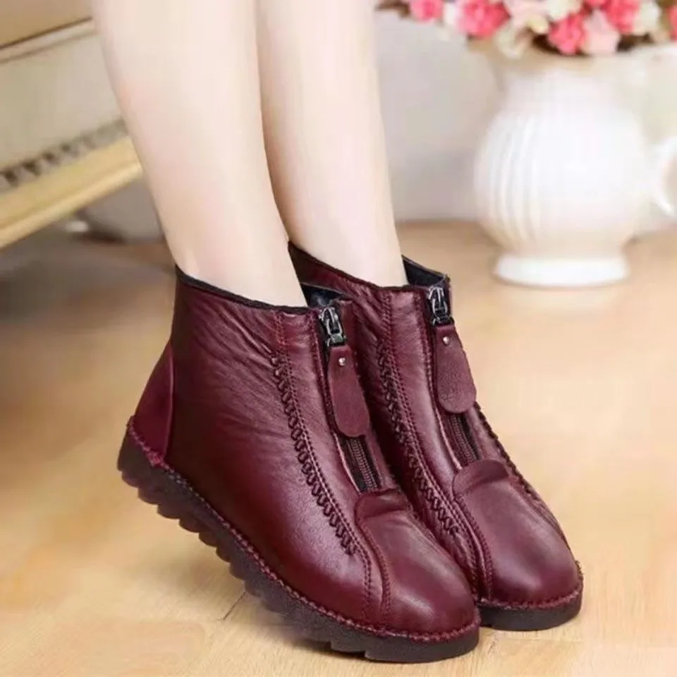 Sewing Front Zipper - Sepatu bot pendek wanita, Kasut sol