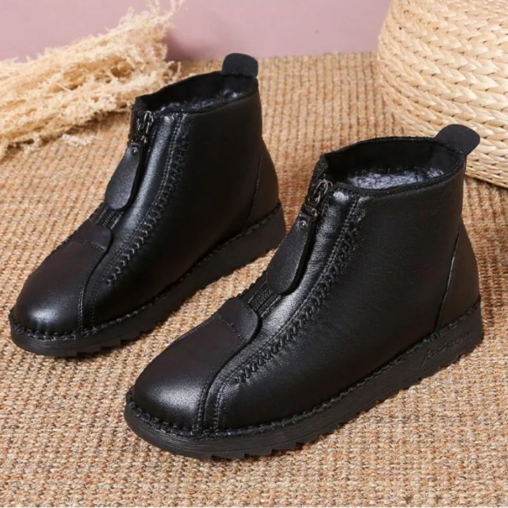 Sewing Front Zipper - Sepatu bot tunggal wanita musim gugur,