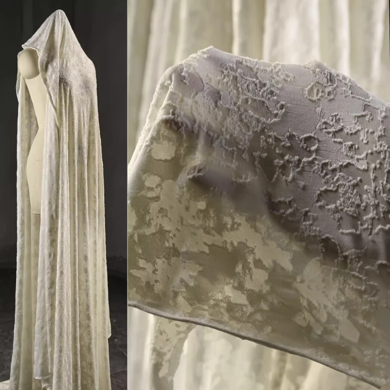 Vintage Sewing Textile - Kain Rajut Aprikot Tekstur Bunga Tertua