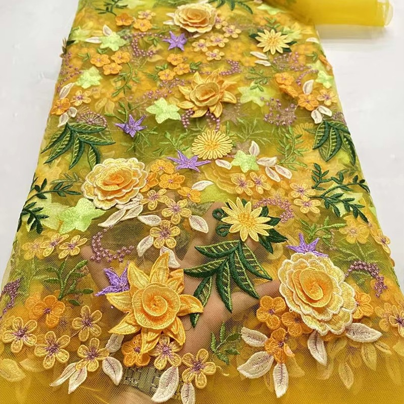 Textile For Sewing - Kain Tulle Bordir Bunga 3D Ukuran