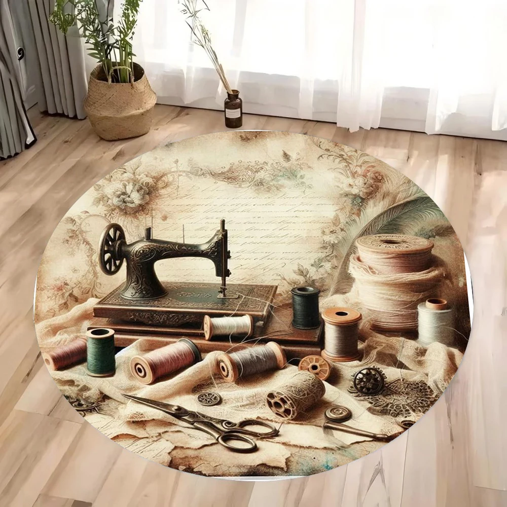 ~O~Karpet Bundar Mesin Jahit V - Vintage Sewing Textile ulasan dan harga