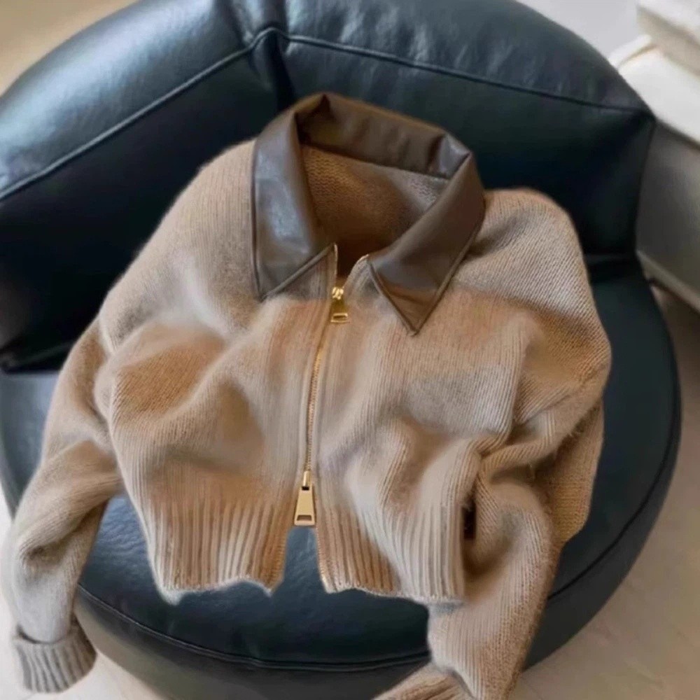 Kardigan Sweater Kerah Kulit d - Sewing Front Zipper ulasan dan harga