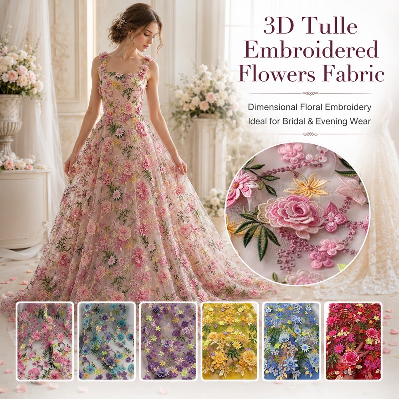 Kain Tulle Bordir Bunga 3D Uku - Textile For Sewing ulasan dan harga