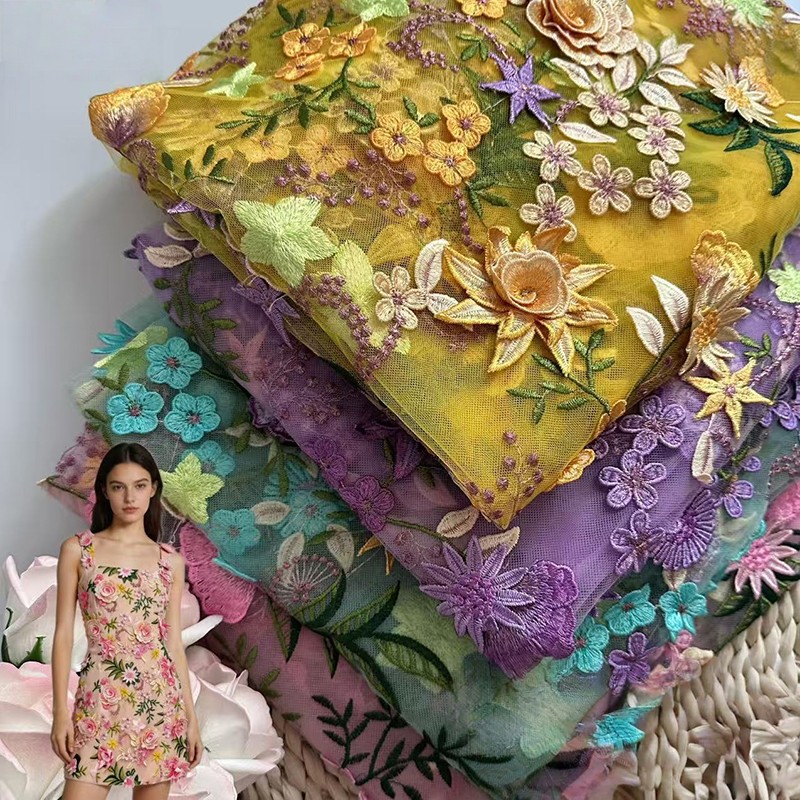 Kain Tulle Bordir Bunga 3D Uku - Textile For Sewing ulasan dan harga