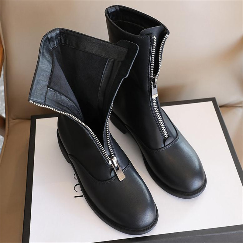 Sepatu bot hak rendah wanita,  - Sewing Front Zipper ulasan dan harga